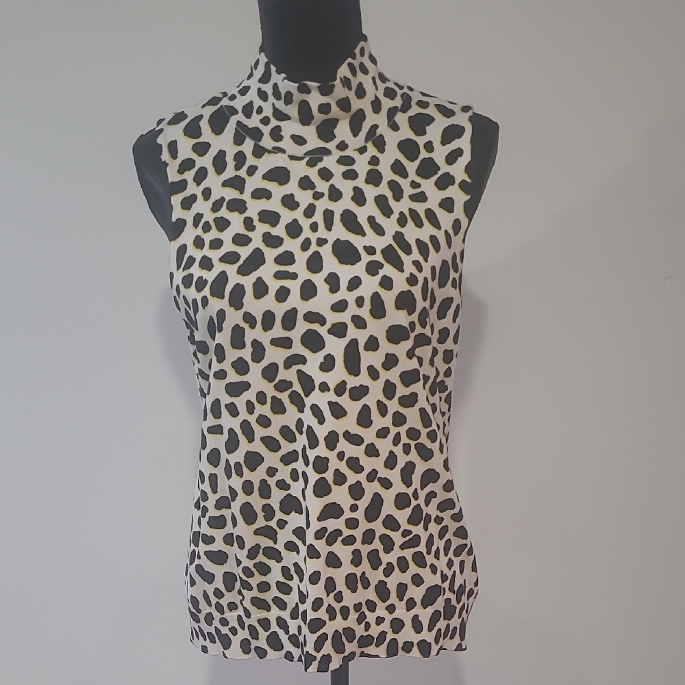 525 America Black and White Leopard Mock Neck Tank